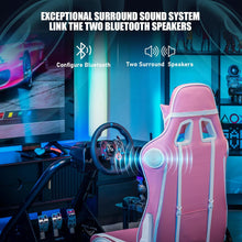 Load image into Gallery viewer, Pink/Racing Simulator Cockpit with Seat and Bluetooth Speakers