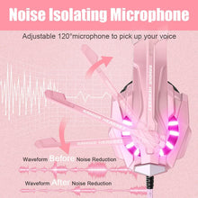 Load image into Gallery viewer, Pink/Stereo Gaming Headset for PS4 PC Xbox One PS5 Controller, Noise Cancelling Over Ear Headphones with Mic