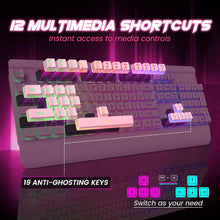 Load image into Gallery viewer, Pink/Gaming Keyboard/104 Keys All-Metal Panel Light Up Silent Computer Keyboard