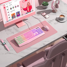Load image into Gallery viewer, Pink/ Gaming Keyboard/7-Color Rainbow LED Backlit/ 104 Keys Quiet Light Up Keyboard