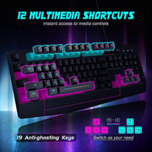 Load image into Gallery viewer, Black/ Gaming Keyboard/7-Color Rainbow LED Backlit/ 104 Keys Quiet Light Up Keyboard