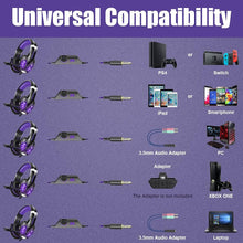 Load image into Gallery viewer, Purple/Stereo Gaming Headset for PS4 PC Xbox One PS5 Controller, Noise Cancelling Over Ear Headphones with Mic