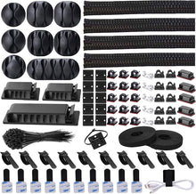 Load image into Gallery viewer, 192 PCS Cable Management Kit 4 Wire Organizer Sleeve,11 Cable Holder,35Cord Clips 10+2 Roll Cable Organizer Straps and 100 Fastening Cable Ties