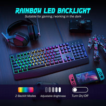 Load image into Gallery viewer, Black/ Gaming Keyboard/7-Color Rainbow LED Backlit/ 104 Keys Quiet Light Up Keyboard