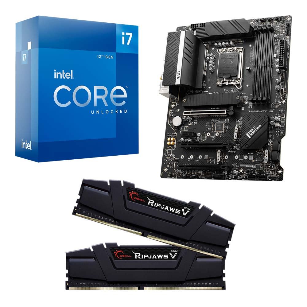 Intel Core i7-12700K, MSI Z690-A Pro WiFi DDR4, G.Skill Ripjaws V 16GB DDR4-3200 Kit, Computer Build Bundle