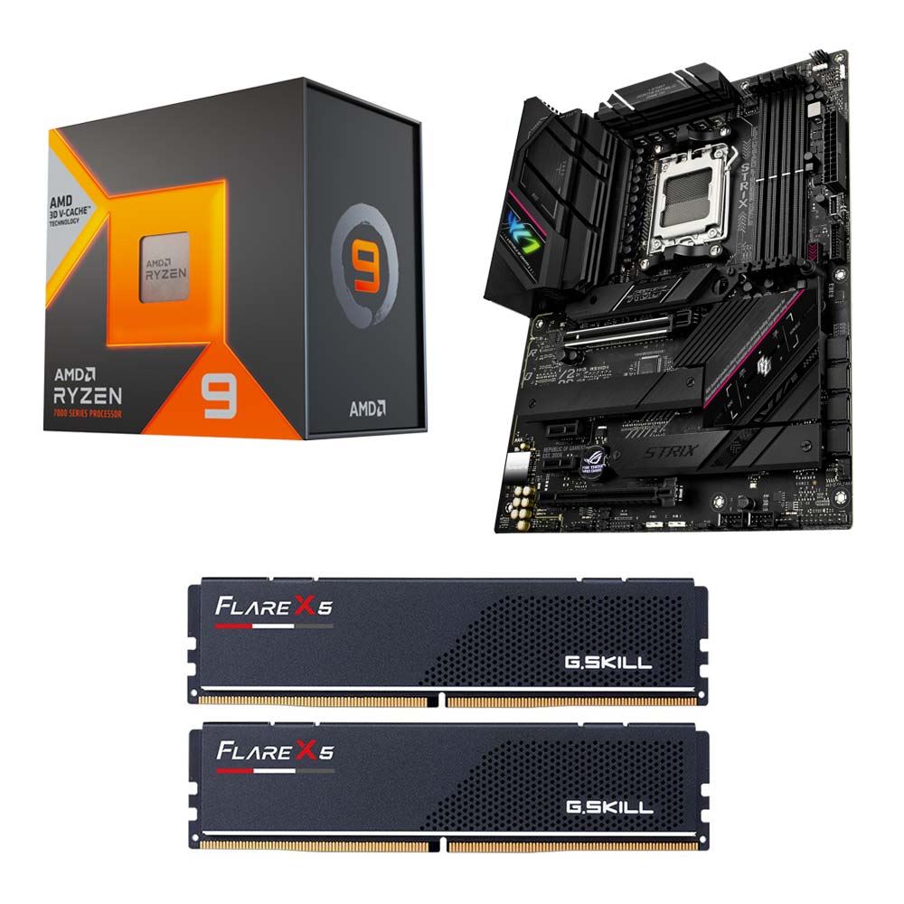 AMD Ryzen 9 7950X3D, ASUS B650E-F ROG Strix Gaming WiFi, G.Skill Flare X5 Series Kit 64GB DDR5-6000, Computer Build Bundle