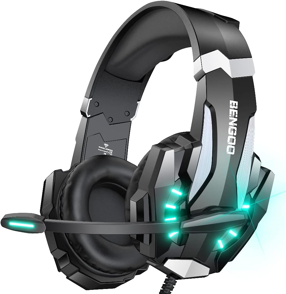 Black/Stereo Gaming Headset for PS4 PC Xbox One PS5 Controller, Noise Cancelling Over Ear Headphones with Mic