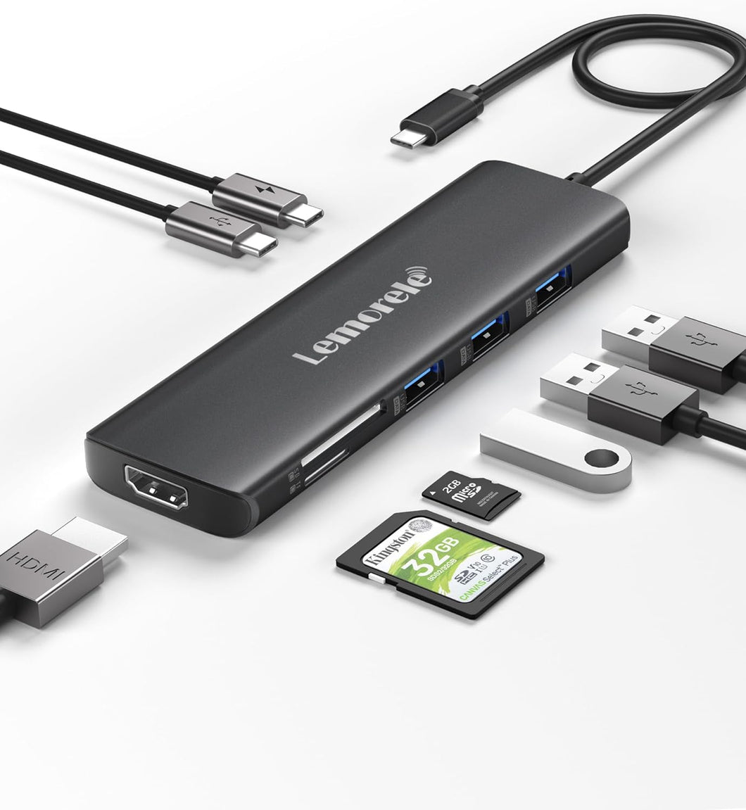 USB C Hub 8-in-1 Adapter/USB-C Hub with 4K HDMI Output/100W Power Delivery, USB 3.0 5Gdps Port
