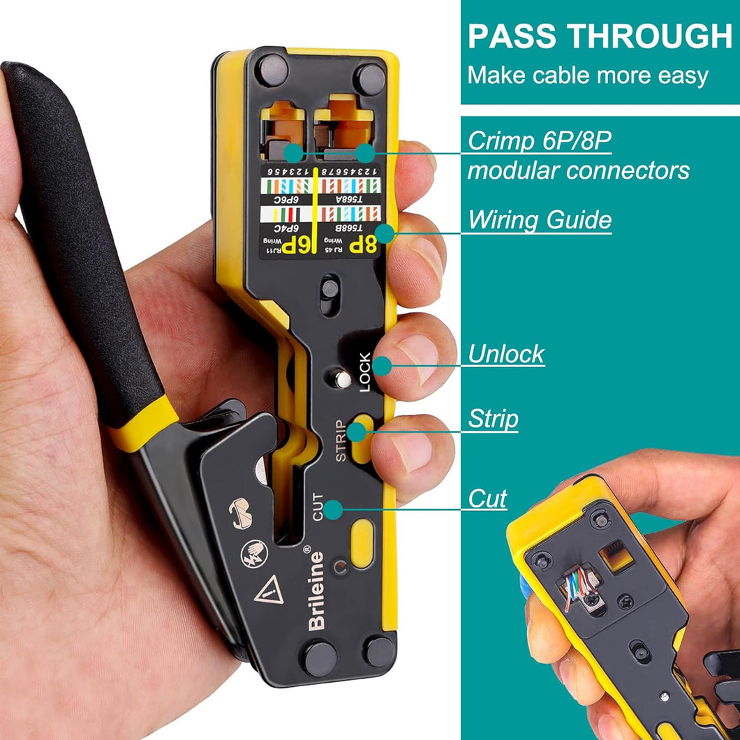 Crimp Tool Pass Through Kit Ethernet Crimper Cat5 Cat5e Cat6 Crimping Tool