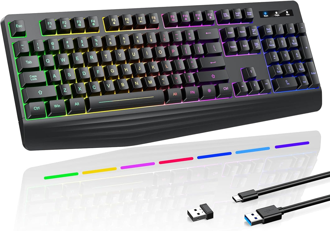 Carbon Black-Gaming Keyboard, 7-Color Rainbow LED Backlit