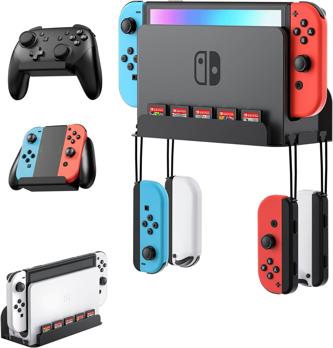 Wall Mount for Nintendo Switch and Switch OLED with 2 Controller Wall Holders/Premium Black Kit