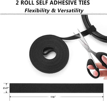 Load image into Gallery viewer, Cord Management Organizer Kit 4 Cable Sleeve Split with 41Self Adhesive Clips Holder, 10pcs and 2 Roll Self tie 100 Fastening Ties
